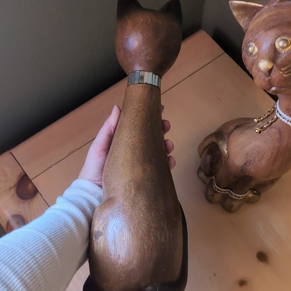 Pair Of Two MCM Wooden Siamese Cat Figurines - Picture 5 of 12
